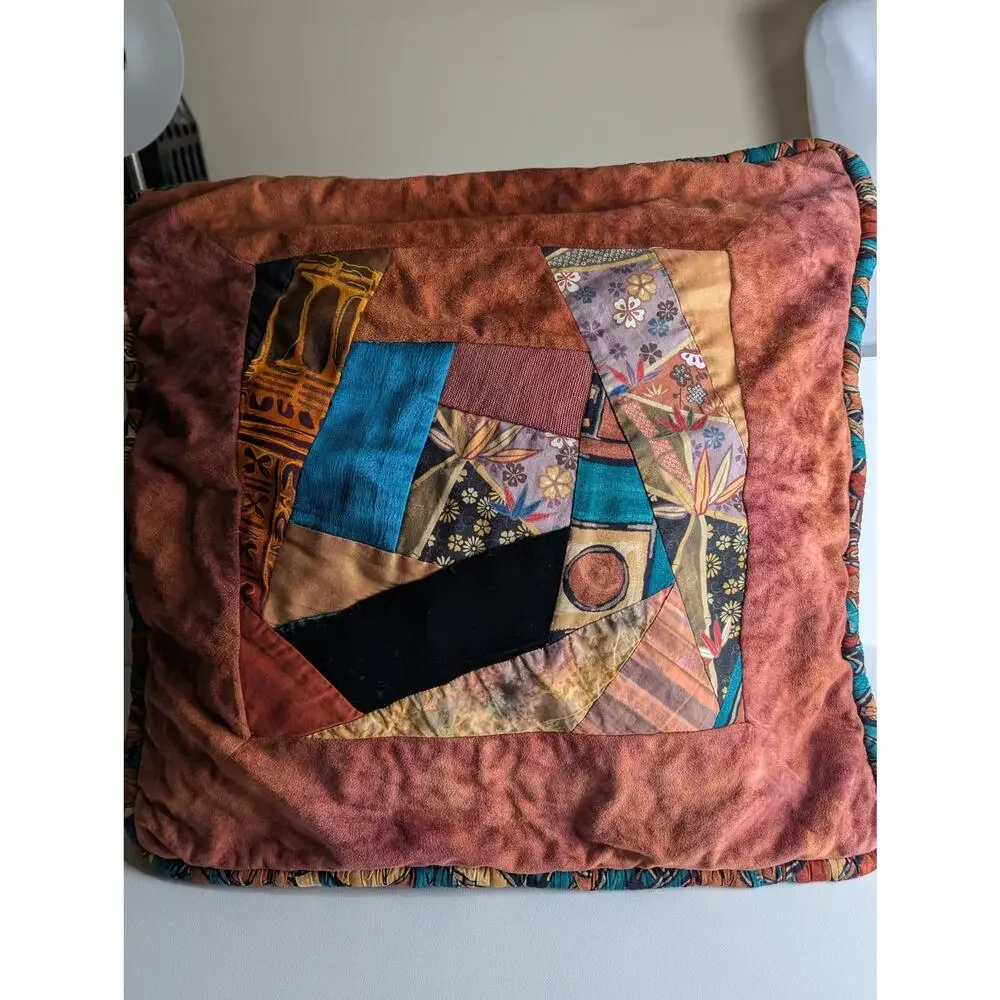 Vintage 90s Handmade Crazy Quilt Pillow Cover 18